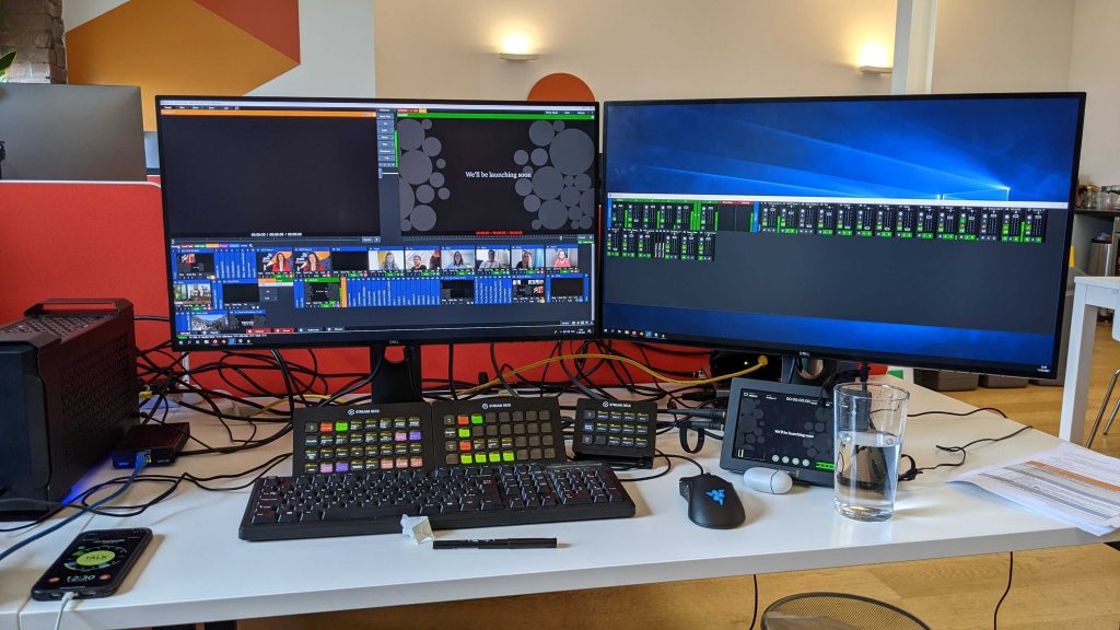 Two computers set up for VMix remote directing